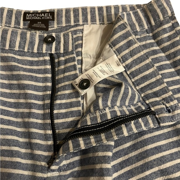 Michael Kors Men's Linen Blend Chino Shorts Blue White Striped 36 - Picture 9 of 10